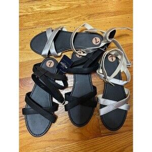 New Womens Hollister Small S 7 8 Sandals Wrap Silver White Black Cross 7.5 Vegan